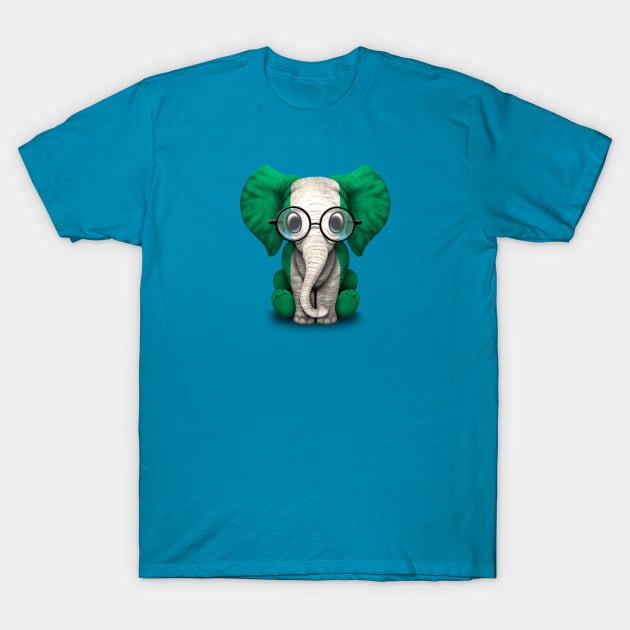 Baby Elephant with Glasses and Nigerian Flag T-Shirt by jeffbartels